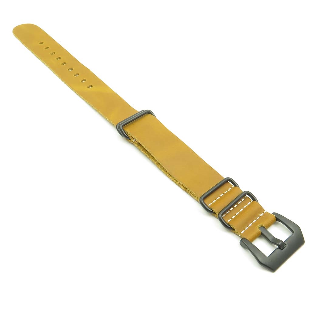 NT.3.pv.mb Leather NATO Strap w Black Pre V Buckle in Amber Yel