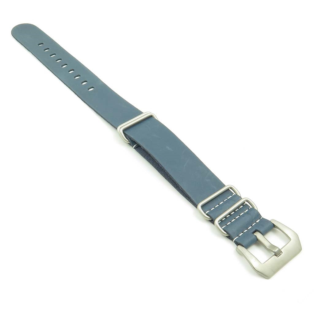 NT.5.pv Leather NATO Strap w Pre-V Buckle in Blue