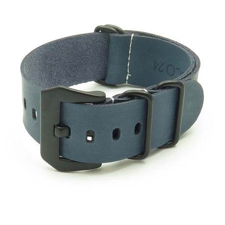 NT.5.pv.mb Leather NATO Strap w Black Pre V Buckle in Dark Blue