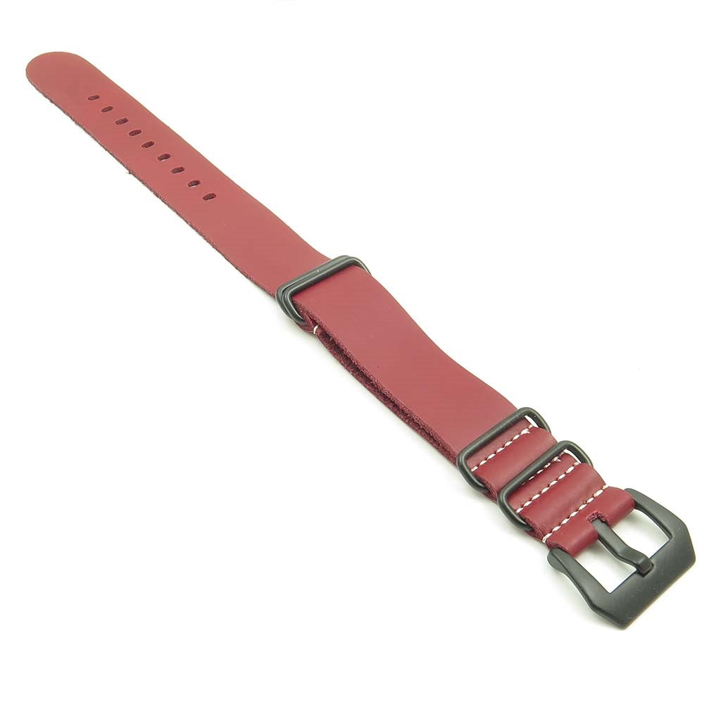 NT.6.pv.mb Leather NATO Strap w Black Pre V Buckle in Red