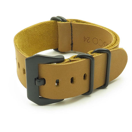 NT.8.pv.mb Leather NATO Strap w Black Pre V Buckle in Tan