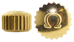 Omega® Crown (Waterproof, Tap 0.90 mm), yellow, diameter 4.50 mm, slightly domed, see all case numbers in description