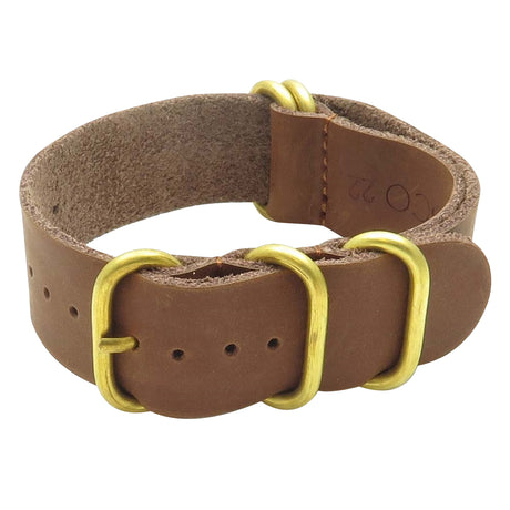 StrapsCo Soft Leather Nato Strap with Solid Bronze Rings in Brown NT.9.bz 