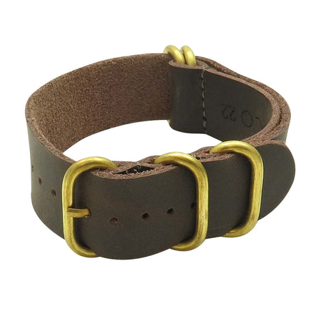 StrapsCo Soft Leather Nato Strap with Solid Bronze Rings in Dark Brown NT.2.bz 