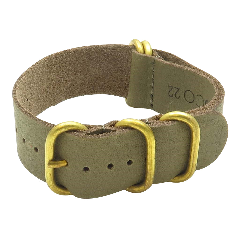 StrapsCo Soft Leather Nato Strap with Solid Bronze Rings in Green NT.11.bz 