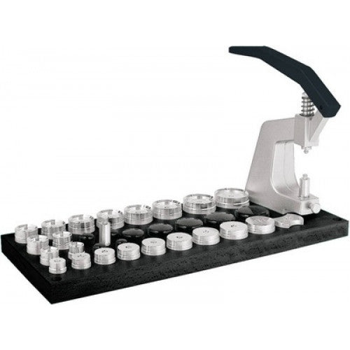 Bergeon Crystal Press, with 30 reversible stakes, on wooden base.