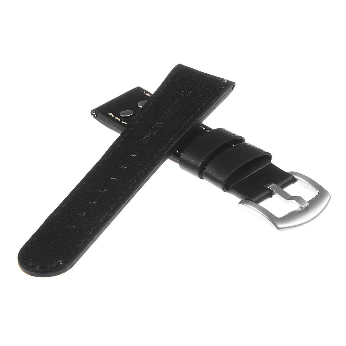 Ds15.1.22 Dassari Leather Strap In Black W White Stitching 2