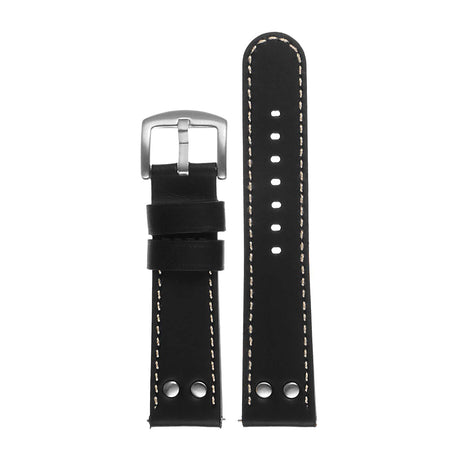 Ds15.1.22 Dassari Leather Strap In Black W White Stitching 3