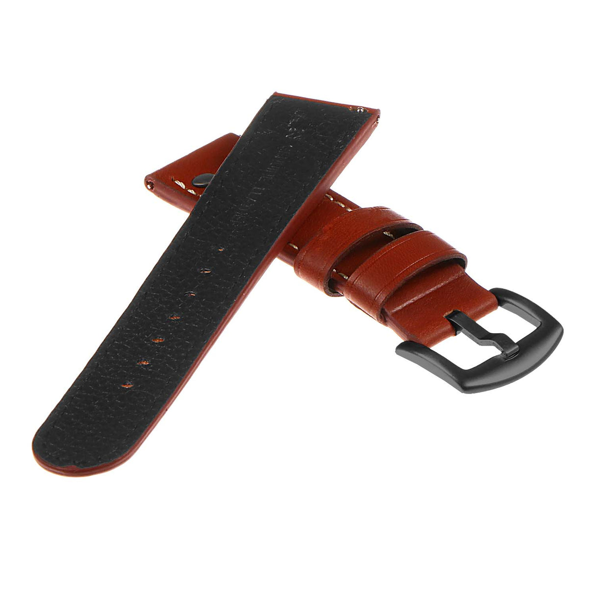 Ds15.8.mb Dassari Leather Strap In Black W Rust Stitching W Matte Black Buckle 2