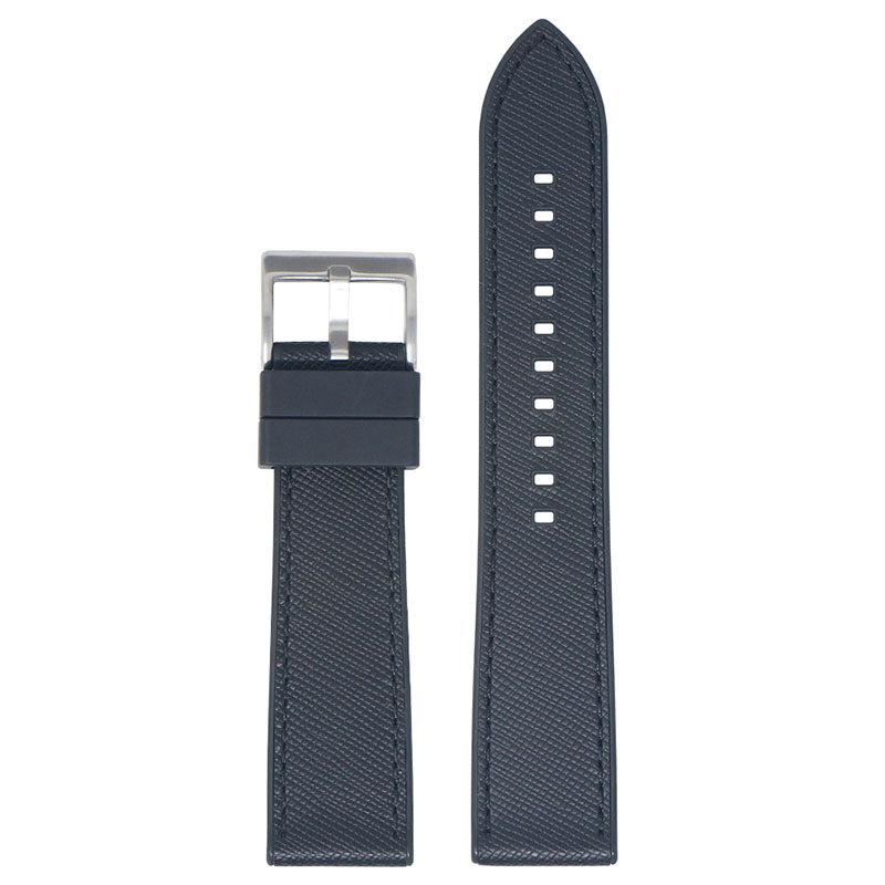 fk16.1.1 Up Black DASSARI Saffiano Leather FKM Hybrid Watch Band Strap 20mm 22mm