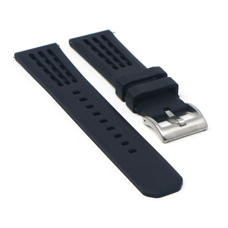 fk17.1 Angle Black DASSARI Flex Perforated FKM Rubber Watch Band Strap 20mm 22mm