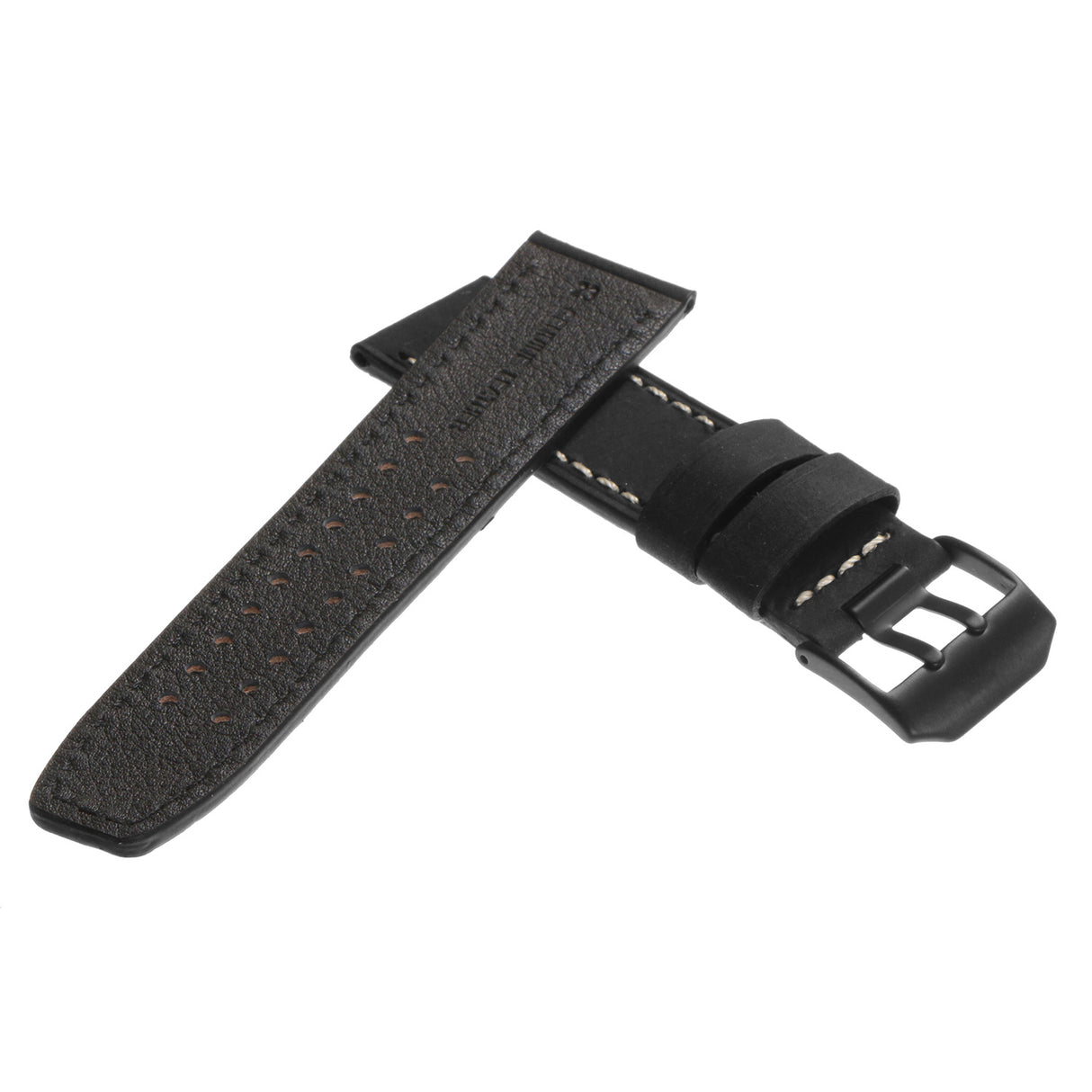 imx1.1.mb Vintage Leather Strap in Black with Matte Black Buckle 2