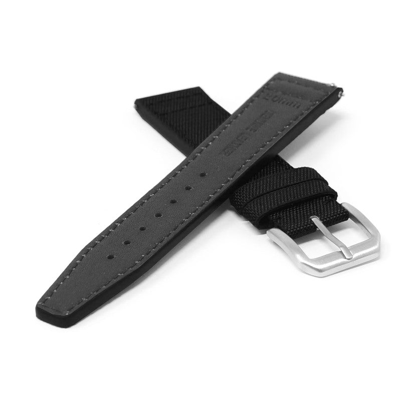 iw10.1 Cross Black DASSARI Kevlar Nylon Leather Watch Band Strap 20mm 21mm 22mm