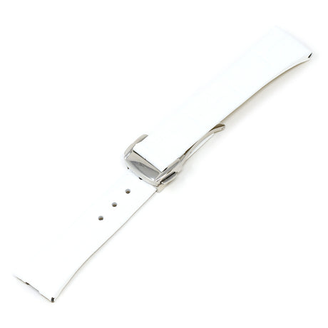 L.om1.22.ps White (Polished Silver Buckle) Alt StrapsCo Croc Embossed Leather Watch Band Strap For Constellation 1,2,3