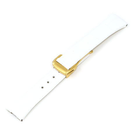 L.om1.22.yg White (Yellow Gold Buckle) Alt StrapsCo Croc Embossed Leather Watch Band Strap For Constellation 1,2,3