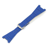 L.om3.5.bs Blue (Brushed Silver Buckle) Alt StrapsCo 28mm Croc Embossed Leather Watch Band Strap For Constellation Quadra