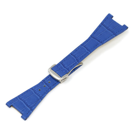 L.om3.5.bs Blue (Brushed Silver Buckle) Alt StrapsCo 28mm Croc Embossed Leather Watch Band Strap For Constellation Quadra