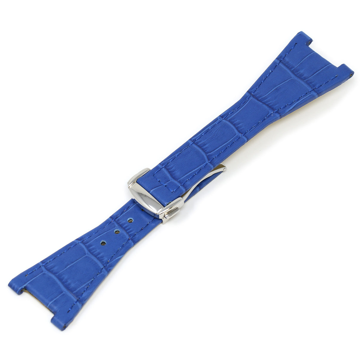 L.om3.5.ps Blue (Polished Silver Buckle) Alt StrapsCo 28mm Croc Embossed Leather Watch Band Strap For Constellation Quadra