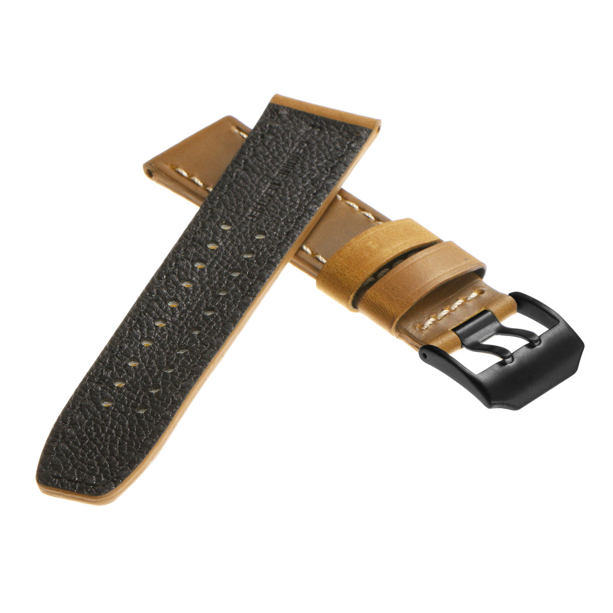 lmx1.17.mb Vintage Leather Strap in Biege with Matte Black Buckle 3