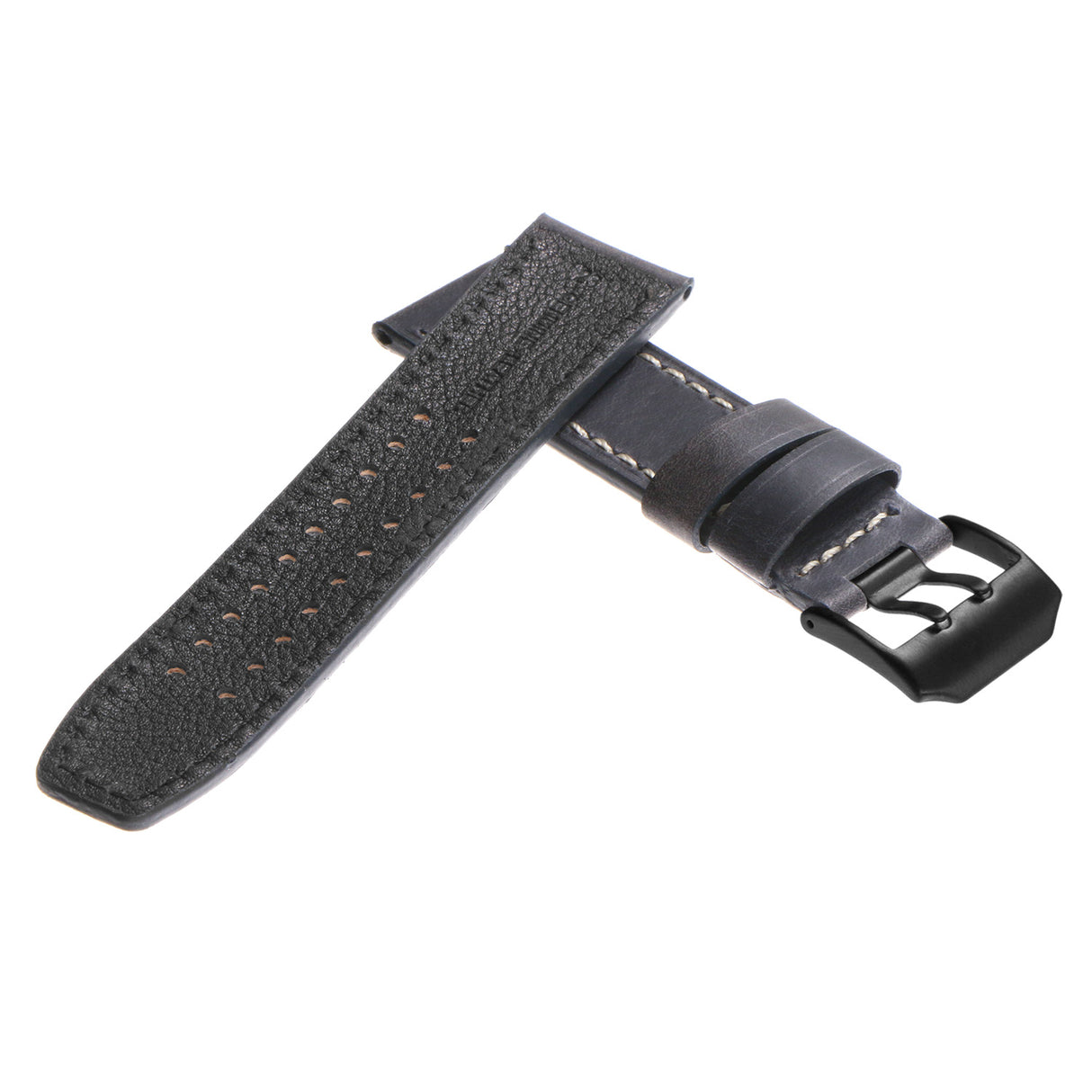 lmx1.5.mb Vintage Leather Strap in Blue with Matte Black Buckle 2