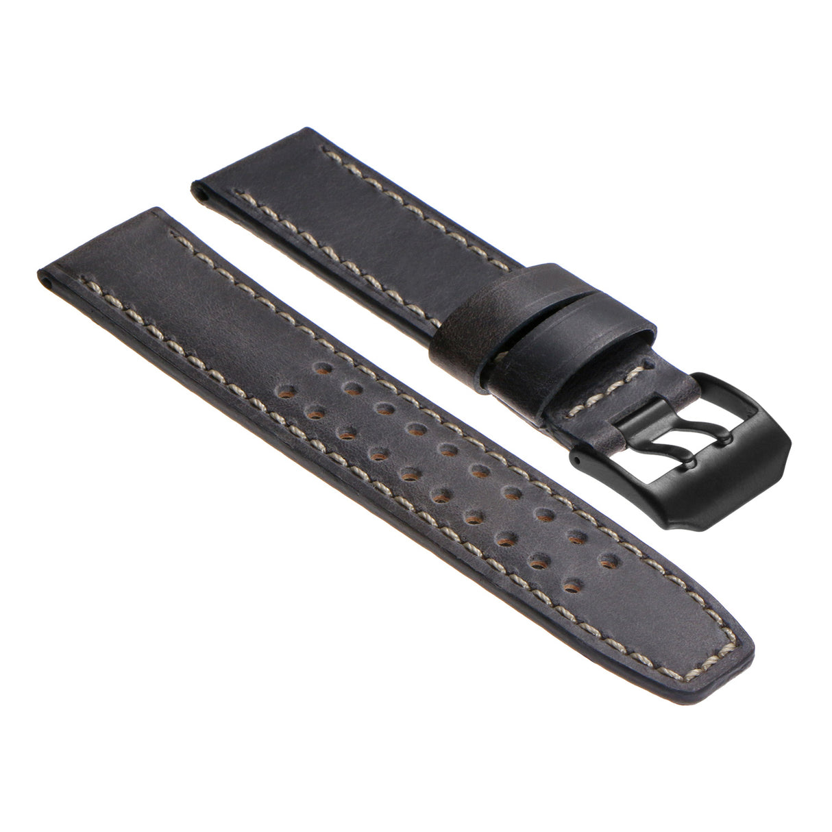 lmx1.5.mb Vintage Leather Strap in Blue with Matte Black Buckle