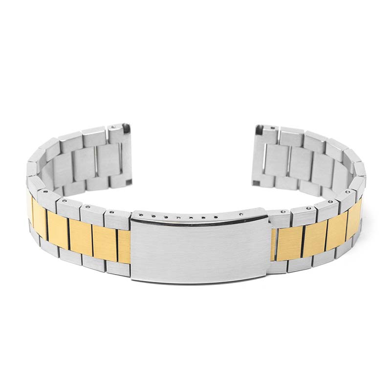 m.fl1 .2t Main Silver Yellow Gold StrapsCo Stainless Steel Flat Link Bracelet 18mm 19mm 20mm 21mm 22mm