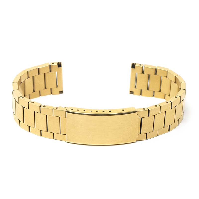 m.fl1 .yg Main Yellow Gold StrapsCo Stainless Steel Flat Link Bracelet 18mm 19mm 20mm 21mm 22mm