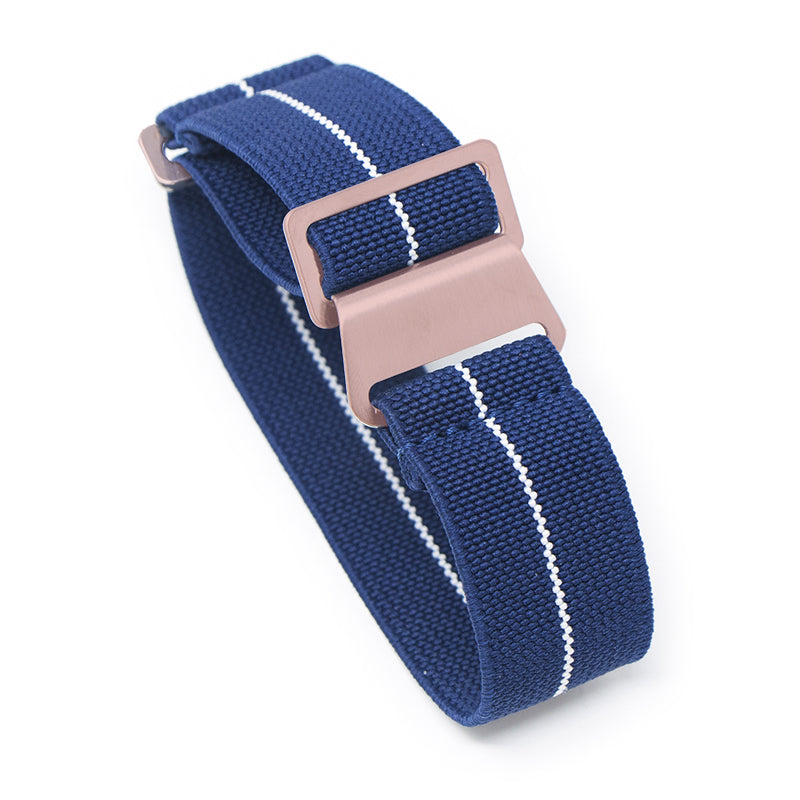 nt6.5.22 Main Blue & White Rose Gold StrapsCo Elastic Nylon NATO Watch Band Strap 20mm 22mm