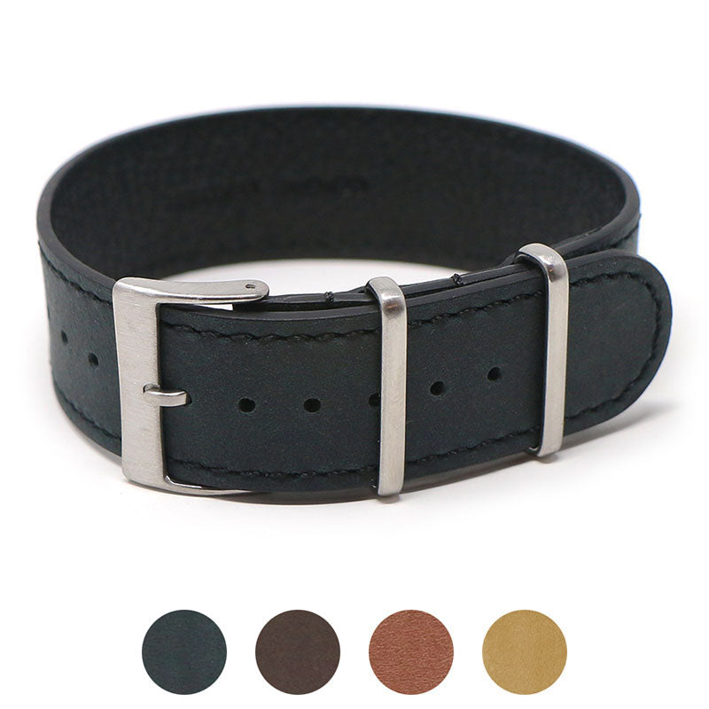 nt7 GALLERY (Black) StrapsCo DASSARI Vintage Leather Single Pass NATO Strap