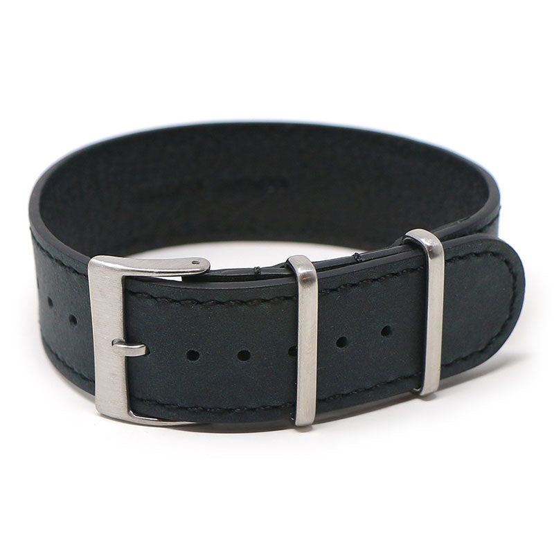 nt7.1 Round StrapsCo Black DASSARI Vintage Leather Single Pass NATO Strap