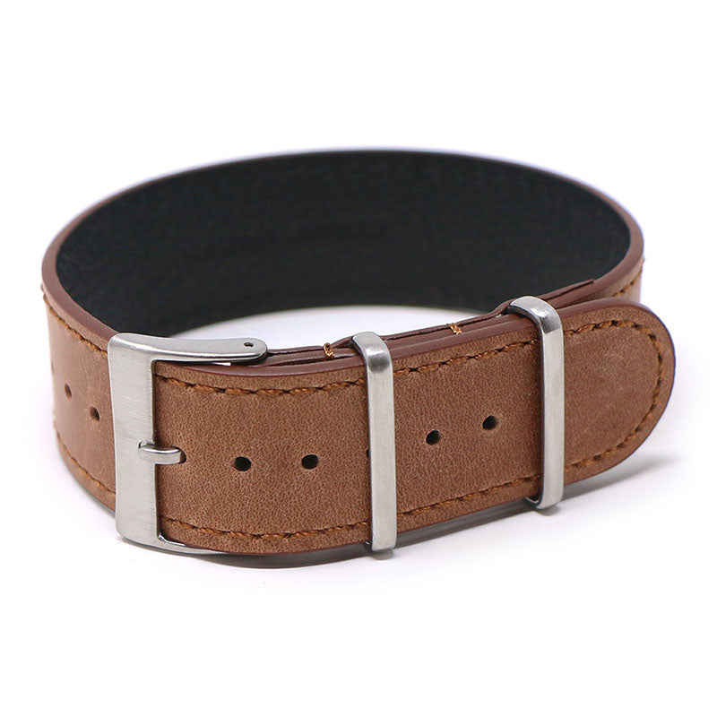 nt7.3 Round StrapsCo Tan DASSARI Vintage Leather Single Pass NATO Strap