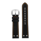 Pu10.1.12 Silicone Strap With Rivets In Black W Orange Stitching 3