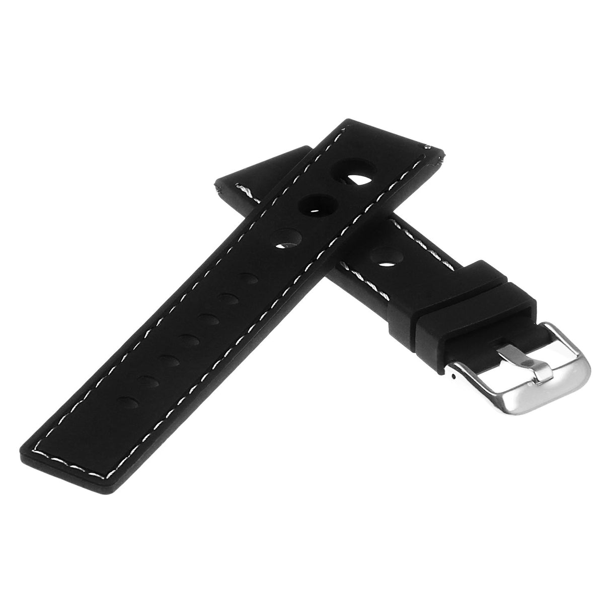 Pu11.1.22 Silicone Rally Strap In Black W White Stitching 2