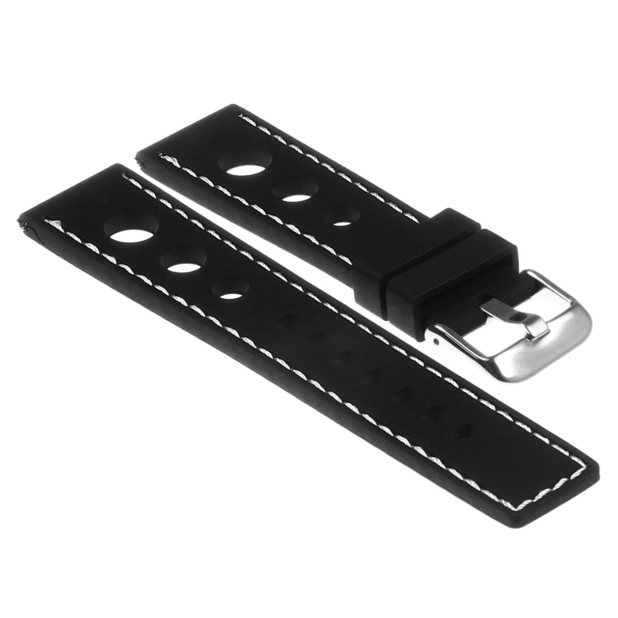 Pu11.1.22 Silicone Rally Strap In Black W White Stitching