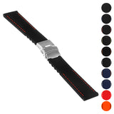 pu12.1.10 Gallery Silcone Rubber Watch Band Strap in Black w Yellow Stitching