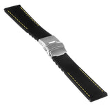 Pu12.1.10 Silcone Rubber Strap In Black W Yellow Stitching