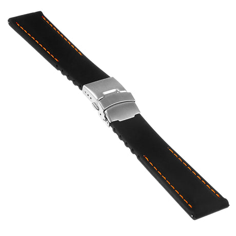 Pu12.1.12 Silcone Rubber Strap In Black W Orange Stitching