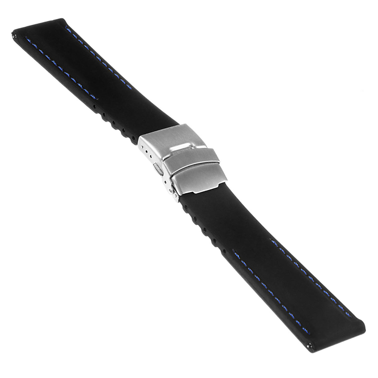 Pu12.1.5 Silcone Rubber Strap In Black W Blue Stitching