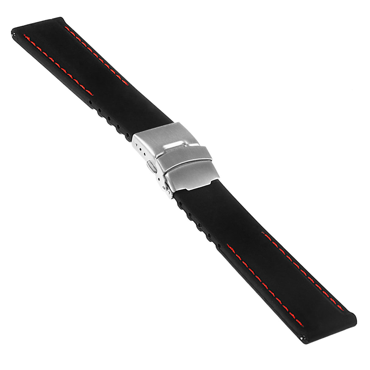 Pu12.1.6 Silcone Rubber Strap In Black W Red Stitching