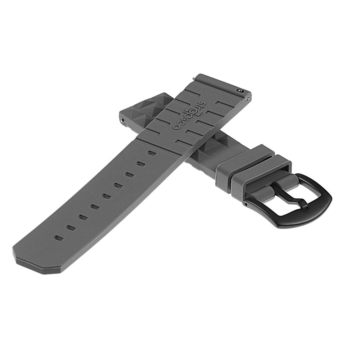 Pu16.7.mb Back Silicone Rubber Strap With Matte Black Buckle In Grey