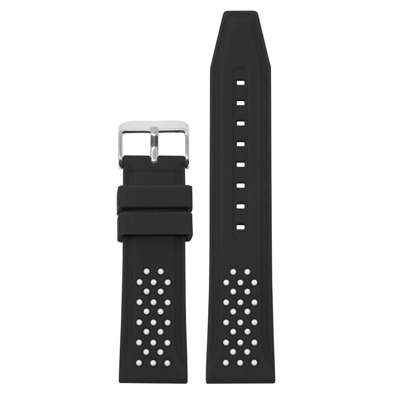 pu17.1.22 Main Black White StrapsCo Contrasting Perforated Silicone Rubber Watch Band Quick Release Strap