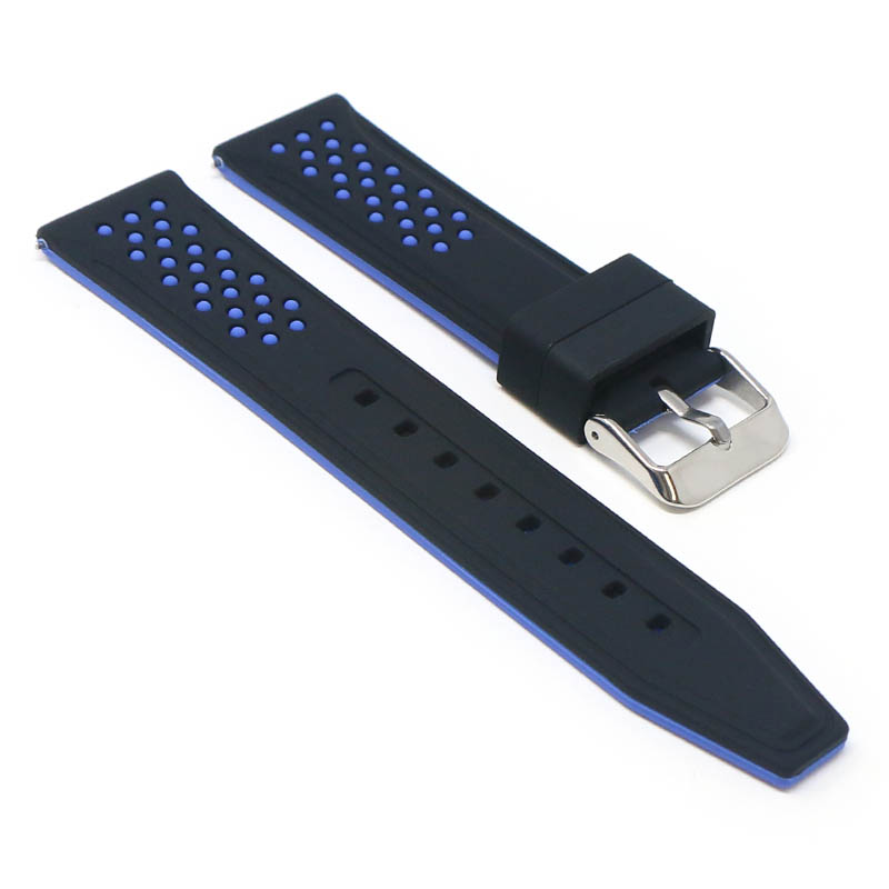 pu17.1.5 Angle Black Blue StrapsCo Contrasting Perforated Silicone Rubber Watch Band Quick Release Strap