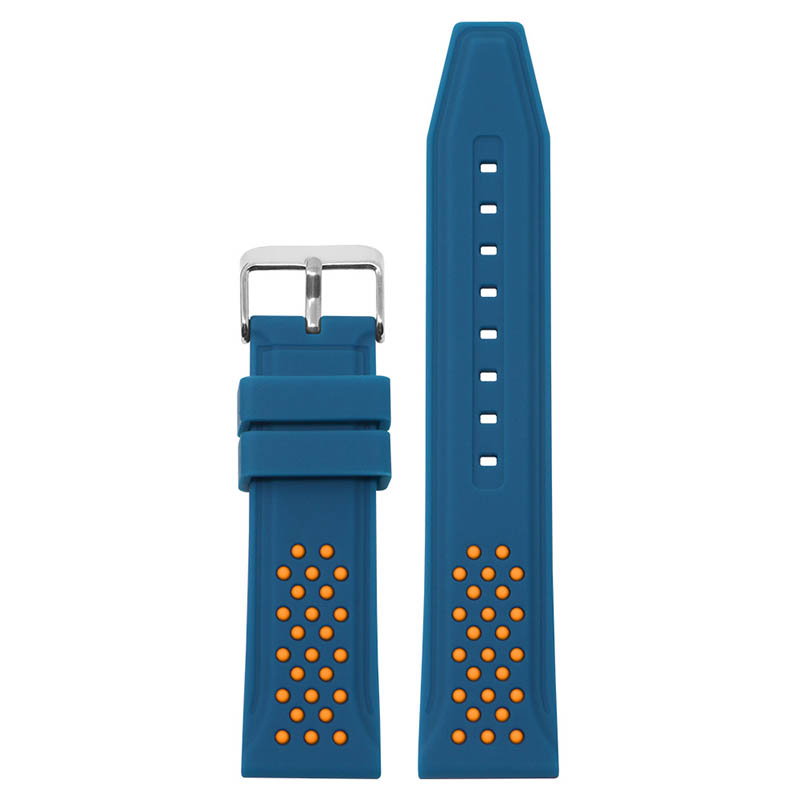 pu17.5.12 Main Blue Orange StrapsCo Contrasting Perforated Silicone Rubber Watch Band Quick Release Strap