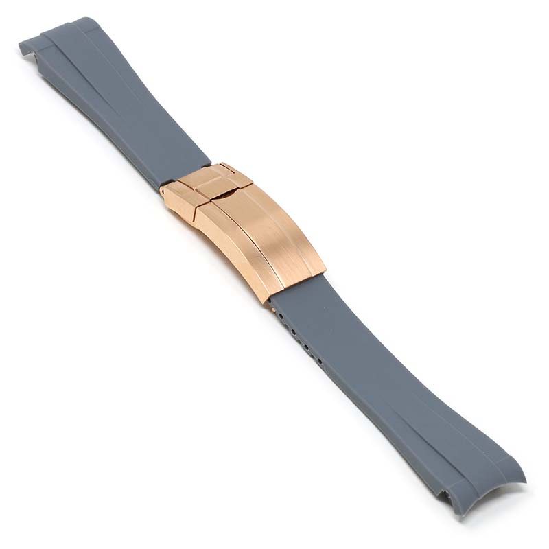 R.rx1.7.rg Main Grey (Rose Gold Clasp) StrapsCo Silicone Rubber Replacement Watch Band Strap For Rolex With Curved Ends