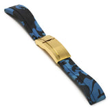 R.rx4.5.yg Main Blue Camo (Yellow Gold Clasp) StrapsCo Silicone Rubber Camo Replacement Watch Bands Strap For Rolex With Straight Ends