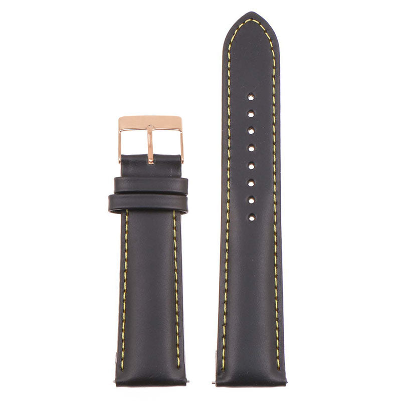 st18.1.10.rg Up Black Yellow Rose Gold Buckle Padded Smooth Leather Watch Band Strap