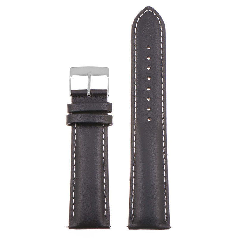 st18.1.22.bs Up Black White Brushed Silver Buckle Padded Smooth Leather Watch Band Strap