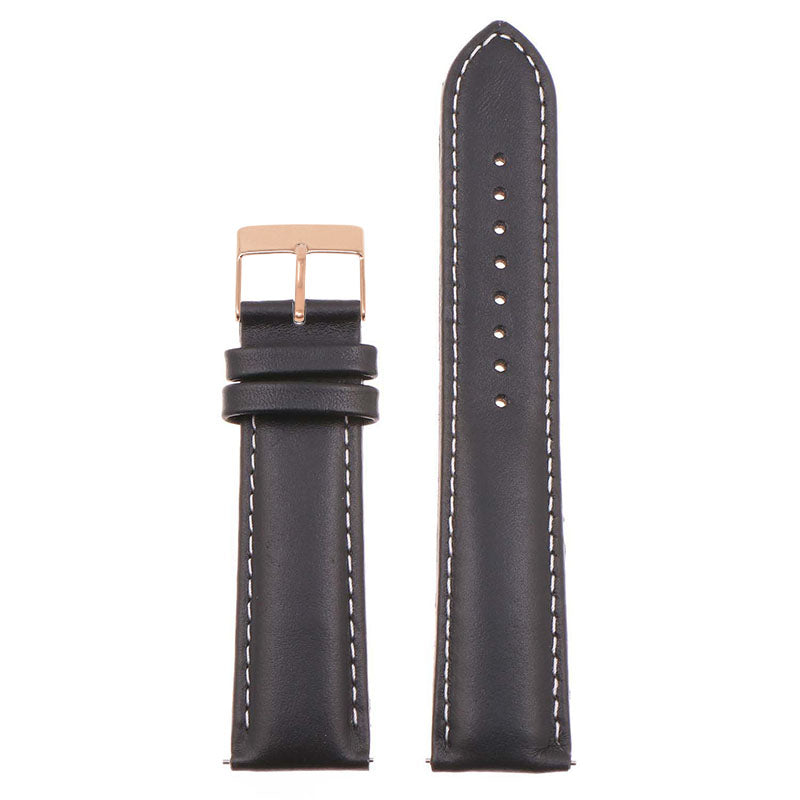 st18.1.22.rg Up Black White Rose Gold Buckle Padded Smooth Leather Watch Band Strap