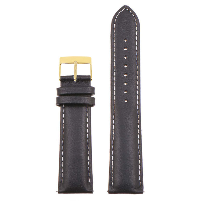 st18.1.22.yg Up Black White Yellow Gold Buckle Padded Smooth Leather Watch Band Strap