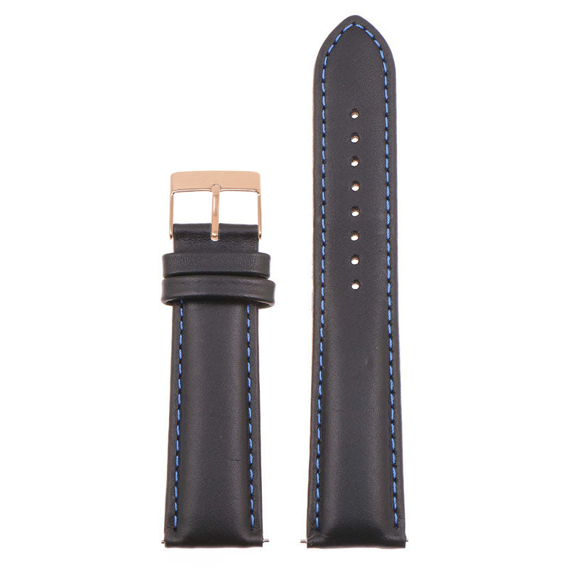 st18.1.5.rg Up Black Blue Rose Gold Buckle Padded Smooth Leather Watch Band Strap